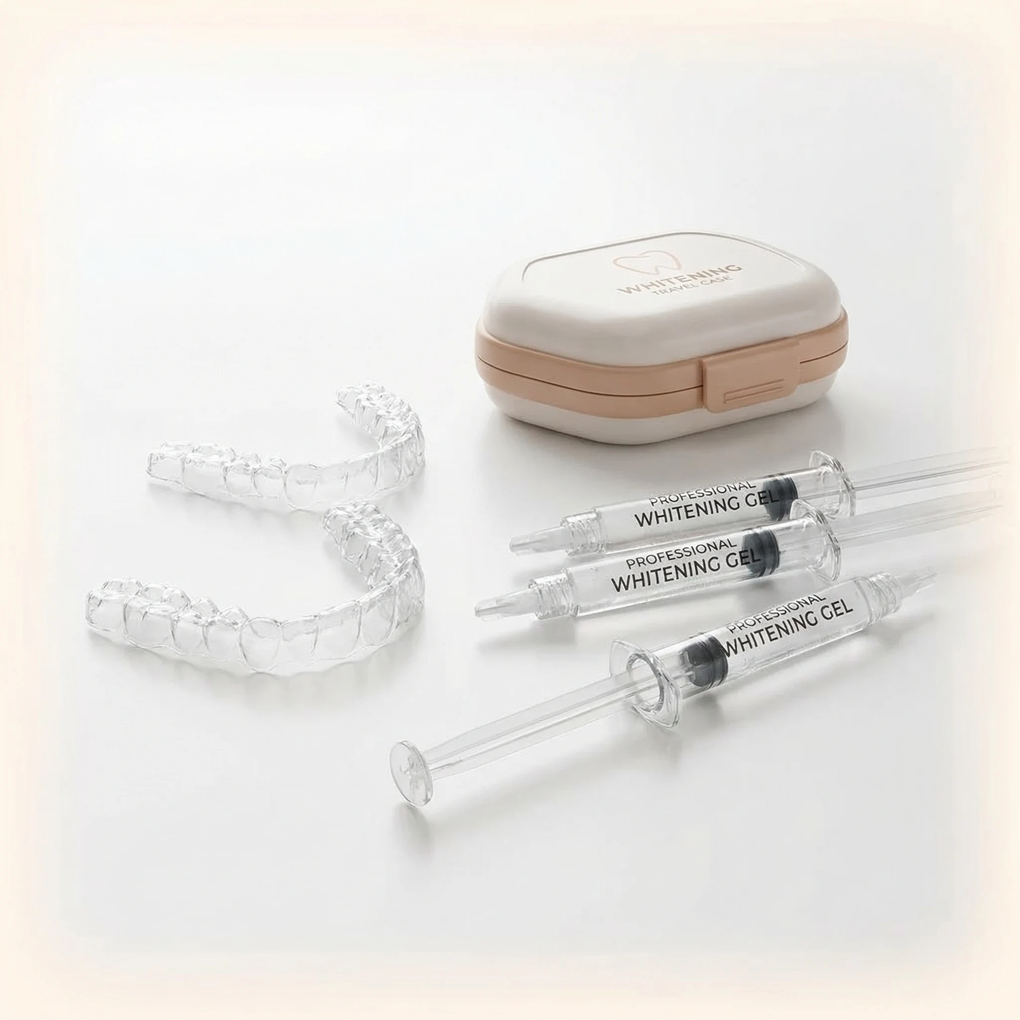 Custom take-home teeth whitening trays with professional whitening gel syringes