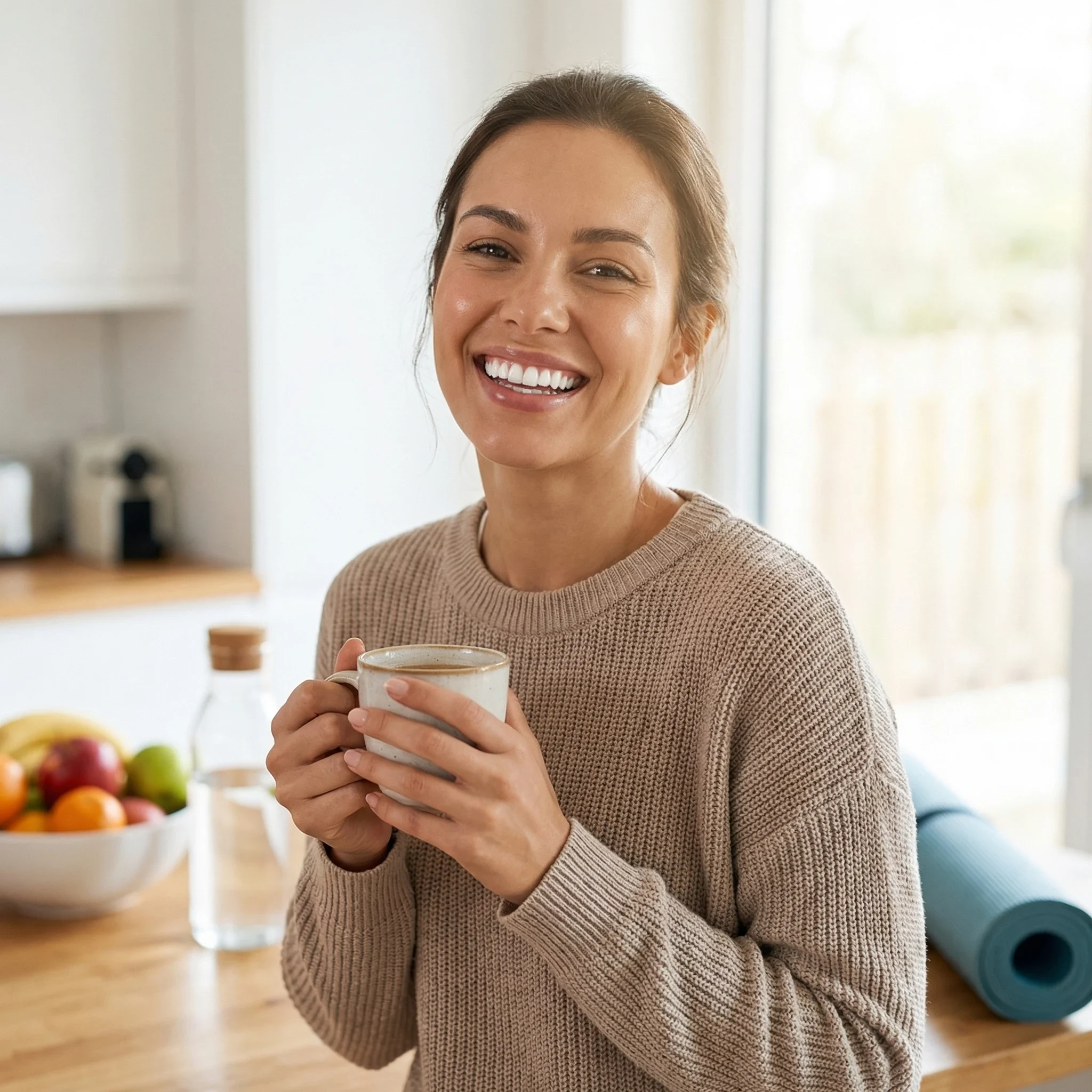 Long-lasting bright white smile, happy person showing off radiant teeth