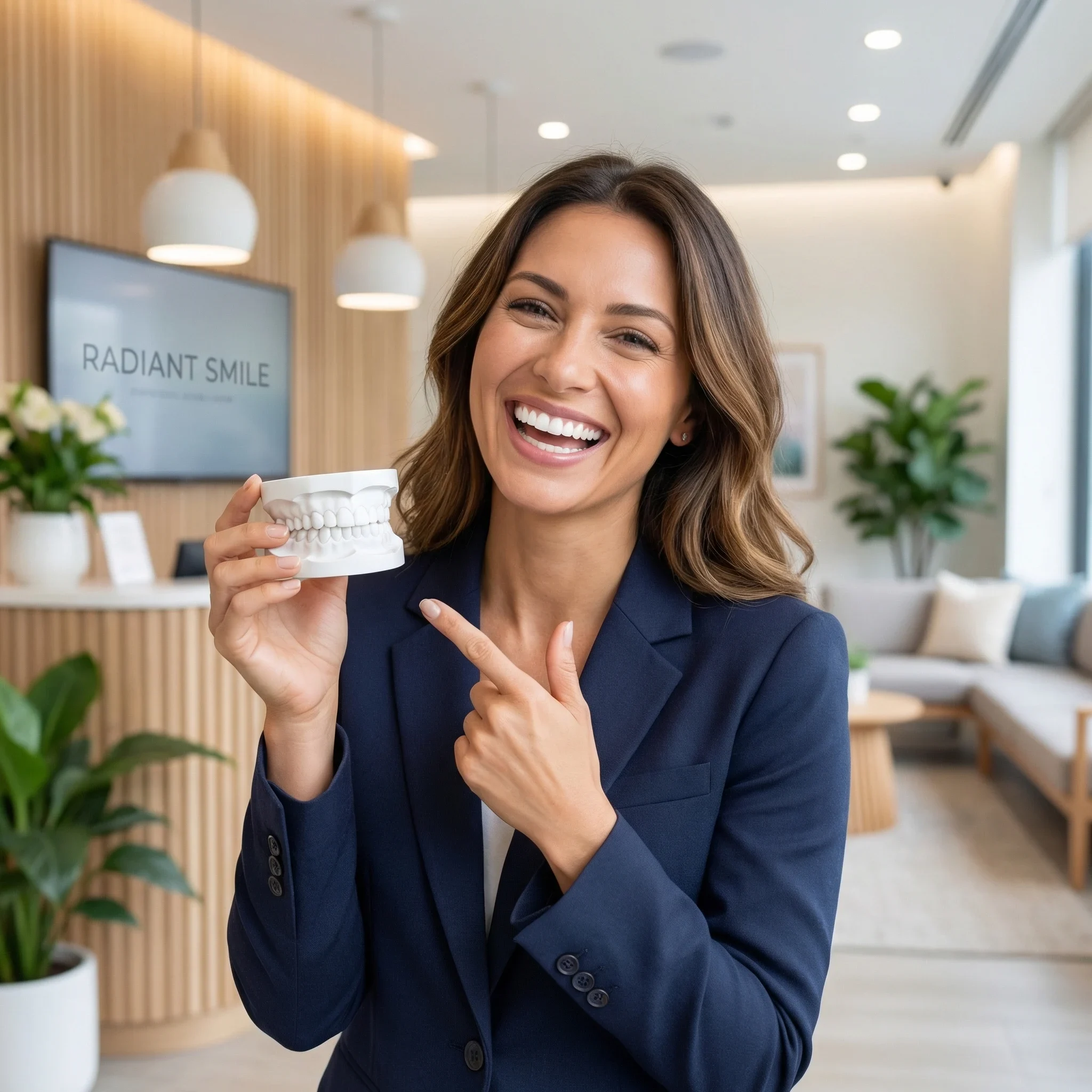 Happy person showing off long-lasting porcelain veneers smile Dalton GA