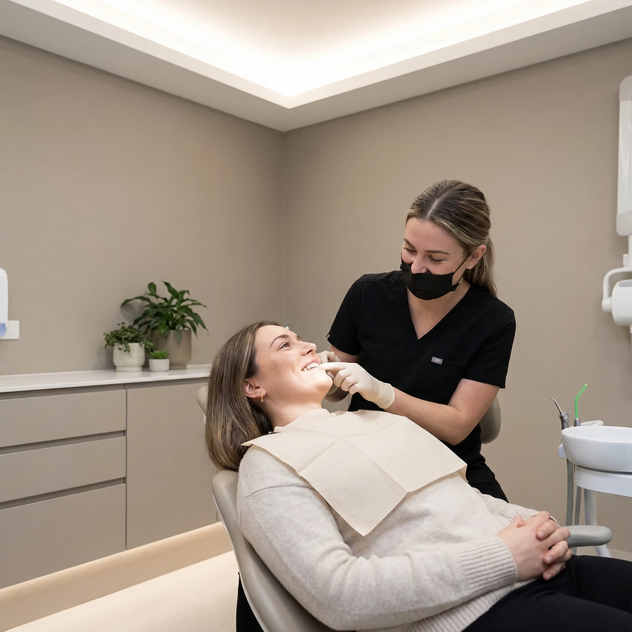 Calm relaxed patient in dental chair receiving gentle anxiety-free dental care Dalton GA