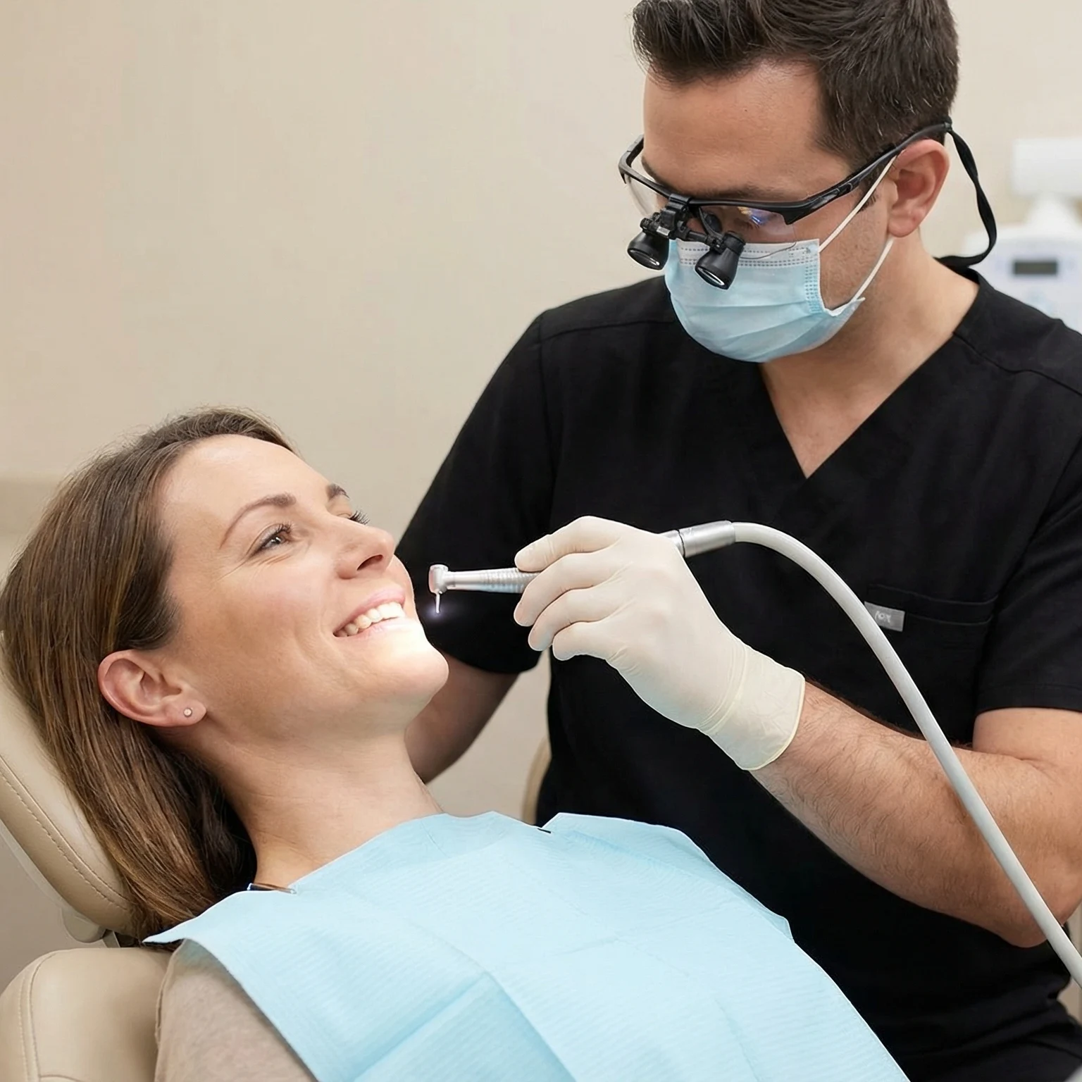 Relaxed comfortable patient in dental chair receiving gentle filling treatment anxiety-free dentistry Dalton GA