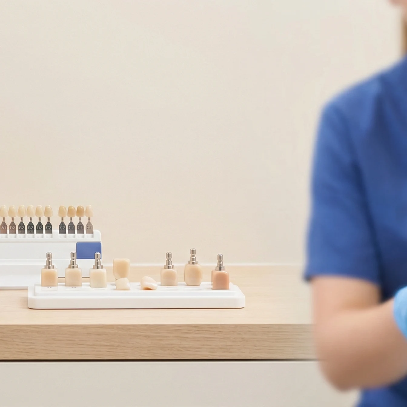 Dental filling materials display showing composite resin shades ceramic and porcelain options Dalton GA