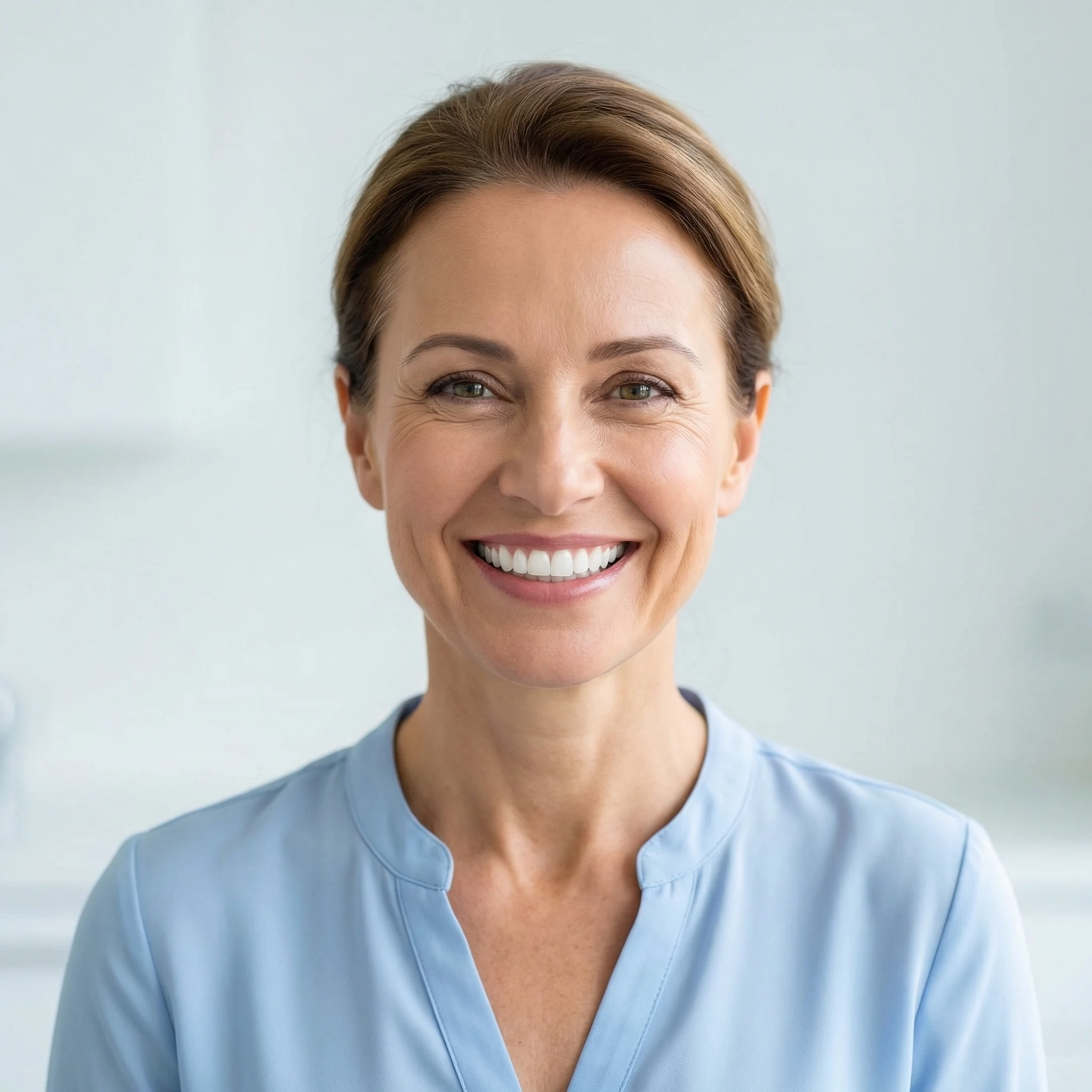 Happy confident patient with bright restored smile after successful restorative dentistry treatment Dalton GA