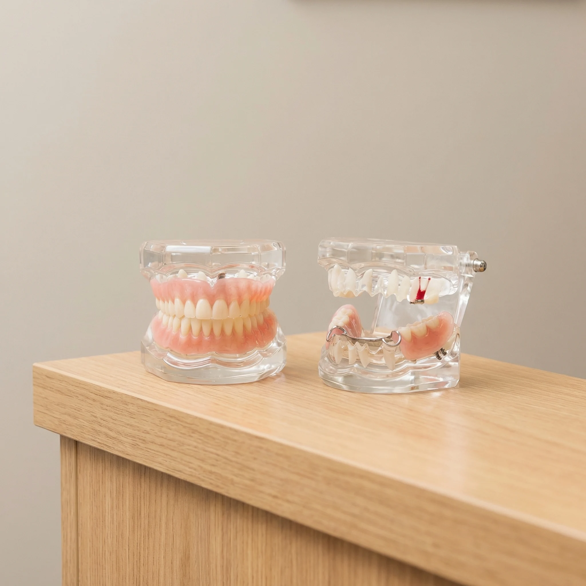 Dentures and partial dentures display on dental model showing full and partial options Dalton GA