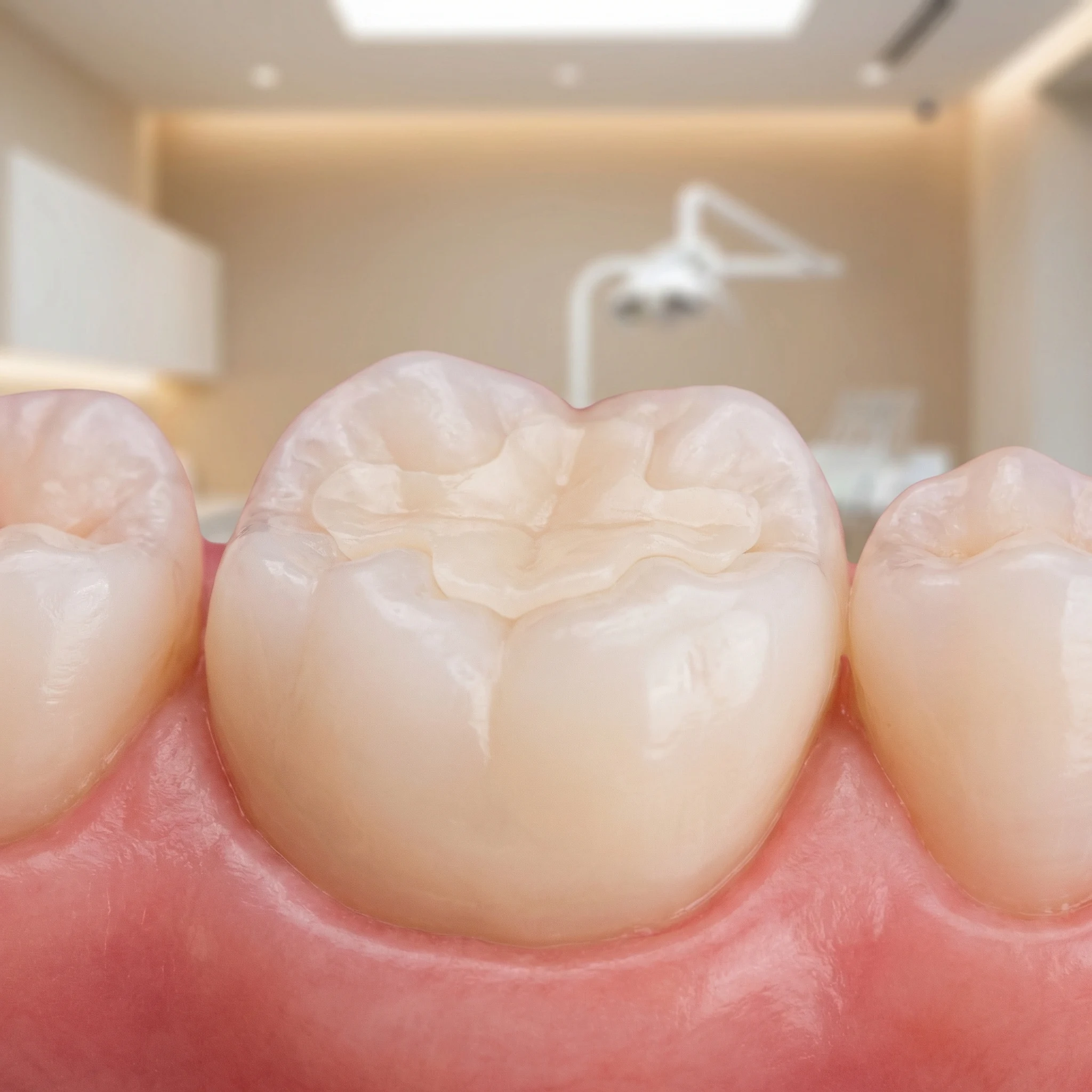 Closeup of healthy tooth with porcelain inlay restoration showing seamless natural appearance Dalton GA